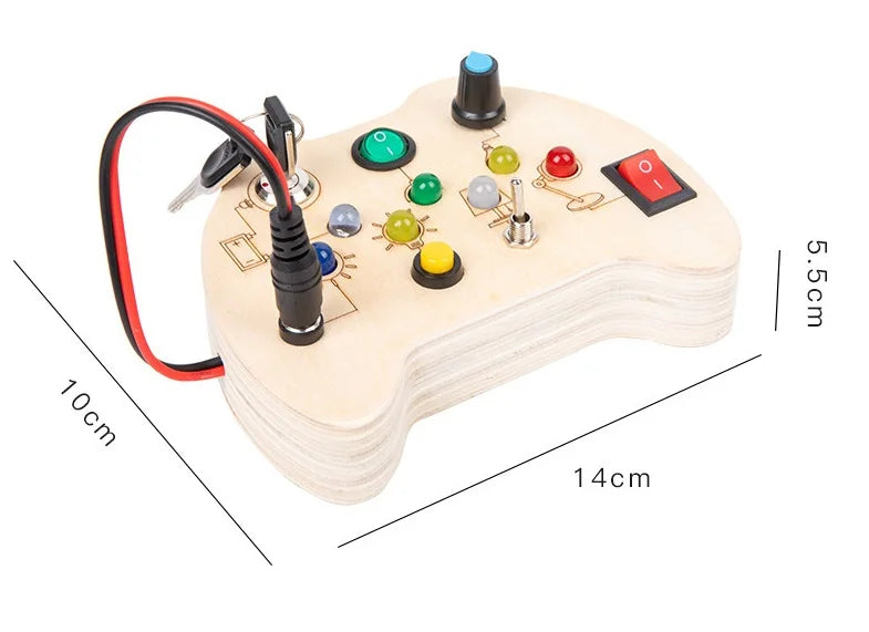 Montessori Wood Busy Board with LED Light Real Switches-Sensory Activity Toy for Toddler 1-3 Early Learning Fine Motor Skill Kit