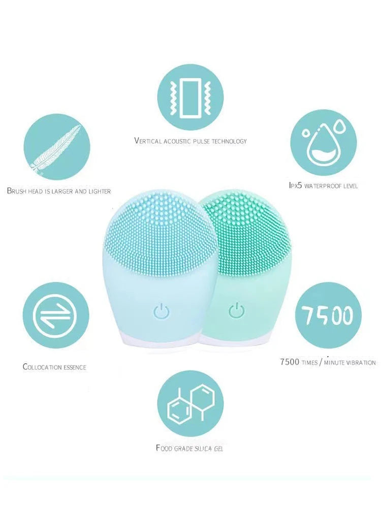 Silicone Facial Cleansing Brush - Electric Vibration Massager for Deep Pore Cleaning & Skincare