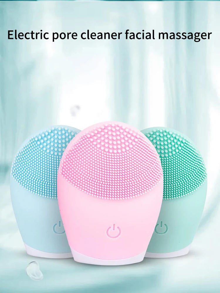 Silicone Facial Cleansing Brush - Electric Vibration Massager for Deep Pore Cleaning & Skincare