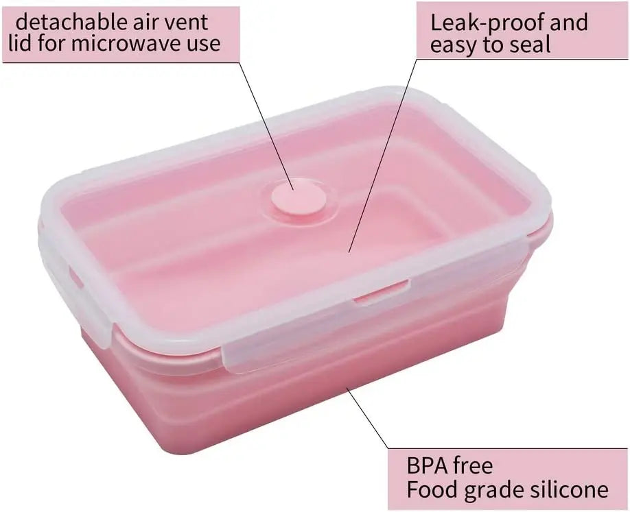 4 Pcs Silicone Collapsible Food Storage Containers with Lids Silicone Lunch Box Bento Box BPA free for Kitchen Pantry