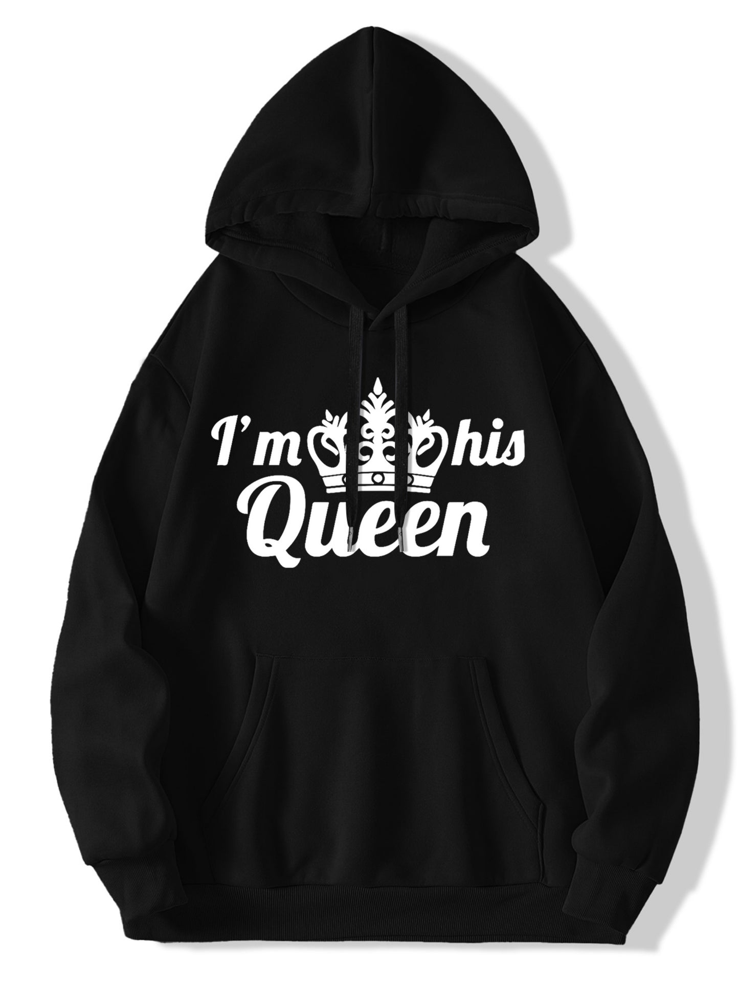 King & Queen Couples' Hoodie Set - Cozy Fleece-Lined Pullover for Men & Women, Casual Long Sleeve with Geometric Print, Perfect for Fall/Winter